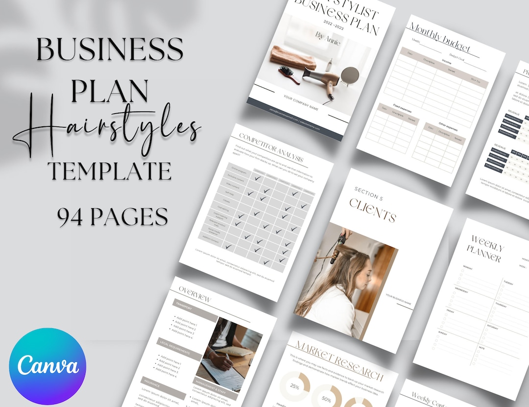 Editable Hair Stylist Business Plan Template, Printable Hairdresser Editable Hair Stylist Business Plan Template, Printable Hairdresser