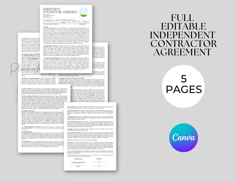 Editable and Printable Independent Contractor Contract Template ...