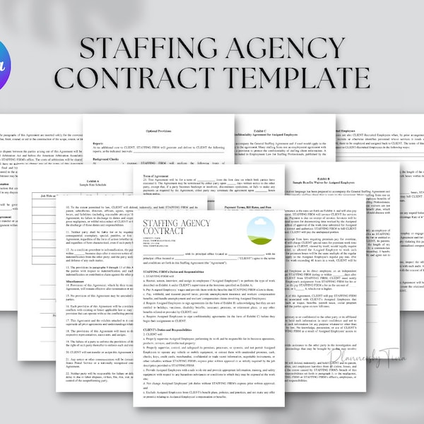 Editable and Printable Staffing Agency Contracts template, Recruitment Business Agreements, HR Contract full editable Templates