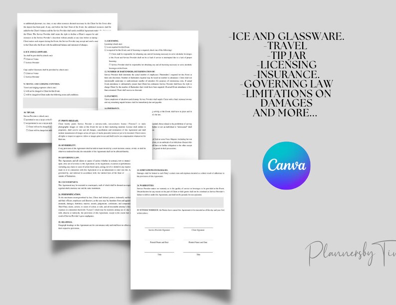 Editable and Printable Bartending Contract Contract Agreement Template ...