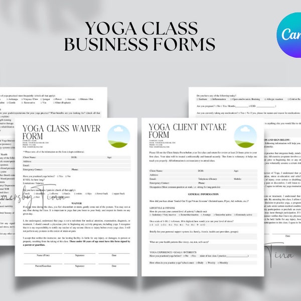 Editable Yoga Classes New client Intake Form template, yoga Studio business, Yoga Classes studio Consent forms template, yoga business