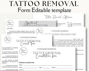 Full editable Laser Tattoo Removal form Template, Laser tattoo removal Consent Form and Business Form, After care instructions, Esthetician
