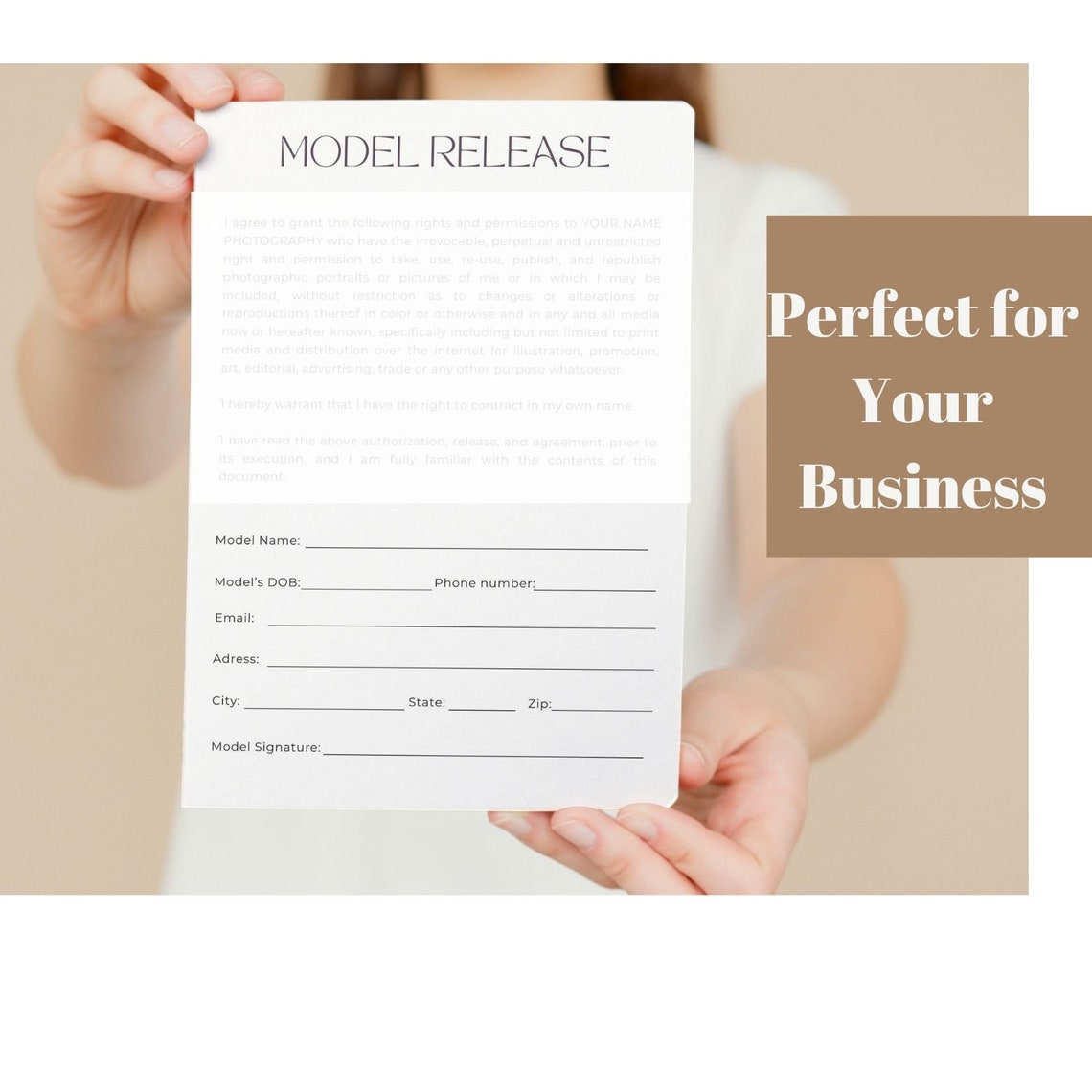 Editable and Printable Model Release Form Template for Photographers, Photography Forms ...