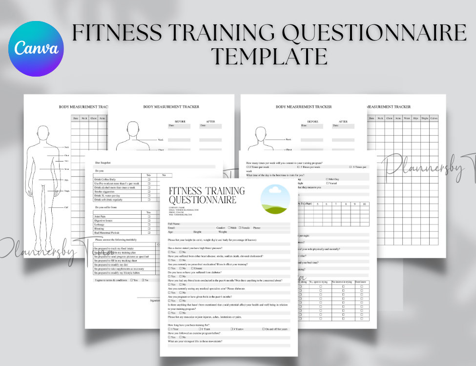 Editable Fitness Personal Training Questionnaire New Patient Intake Form template, Fitness business, fitness questionnaire client intake