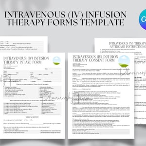 Editable IV Infusion Therapy Forms Template, IV Fluid Therapy Consent Form, IV Hydration aftercare, iv fluid Client intake form template