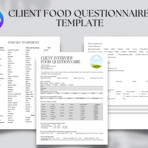 Editable Client Food Questionnaire Form template, Weight loss business, Nutritionist Business Form, Client Food Questionnaire Health History