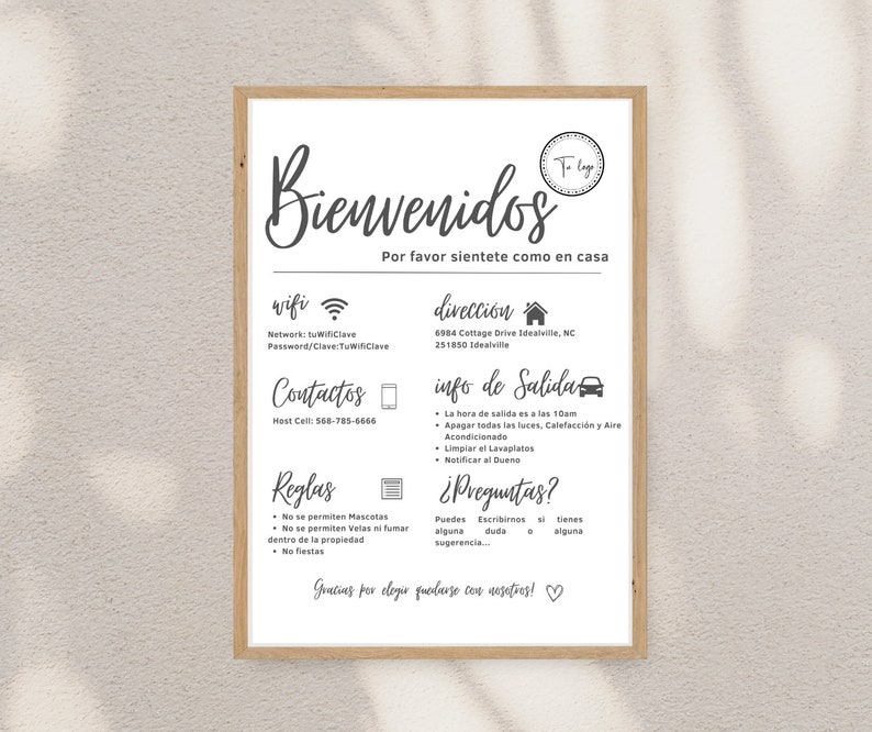 Editable and Printable Airbnb Sign Bundle in Spanish, Poster Para Airbnbs En Español, Airbnb