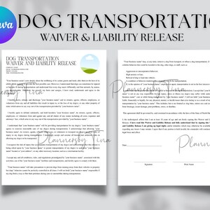 Editable and Printable dog Transportation Waiver and Liability release form template, dog Transportation contract template, Dog business