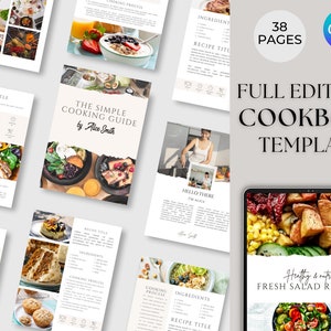 Editable and printable Cookbook Template, Recipe Book Template, Editable Canva Recipe ebook,  Meal Planner Editable eBook instant download