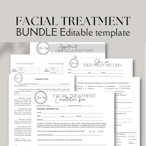 Editable and printable Facial Treatment Forms, Beauty Salon forms, Facial Consultation Form, Spa and Skincare business, Esthetician