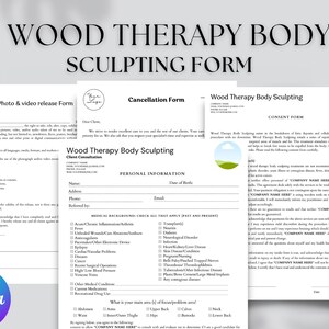 Edytowalne formularze zgody na terapię drewnem, szablon formularza biznesowego kosmetyczki Wood Therapy Body Sculpting, formularze spa, klient Body Contouring
