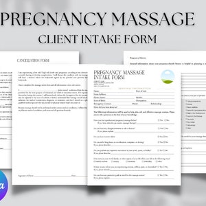 Bearbeitbare und druckbare Schwangerschaftsmassage-Klienteneinlassformen, bearbeitbare vorgeburtliche Beratung, Einverständniserklärungen, Vorlage für Massagefrauen