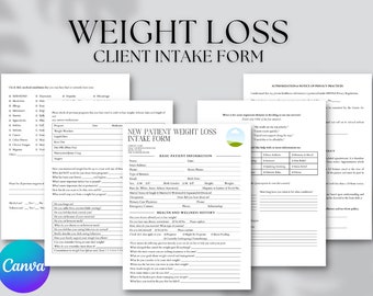 Editable New Patient Weight Loss Intake Form template, Weight loss business, Nutritionist Business Form, client intake Health History weight