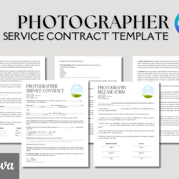 Editable Photography Service Contract Template, Photographer Service Forms, Photography Client Agreement, Canva Contract template