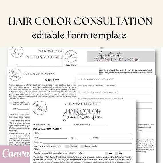 Editable and Printable Hair Color Consultation Form Template Etsy UK