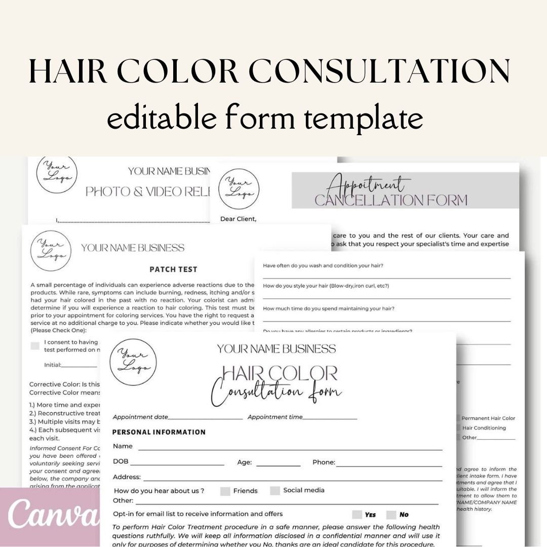 Editable and Printable Hair Color Consultation Form Template - Etsy