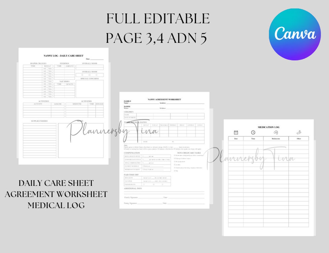 Editable and Printable Nanny Business Form Bundle Template, Nanny ...