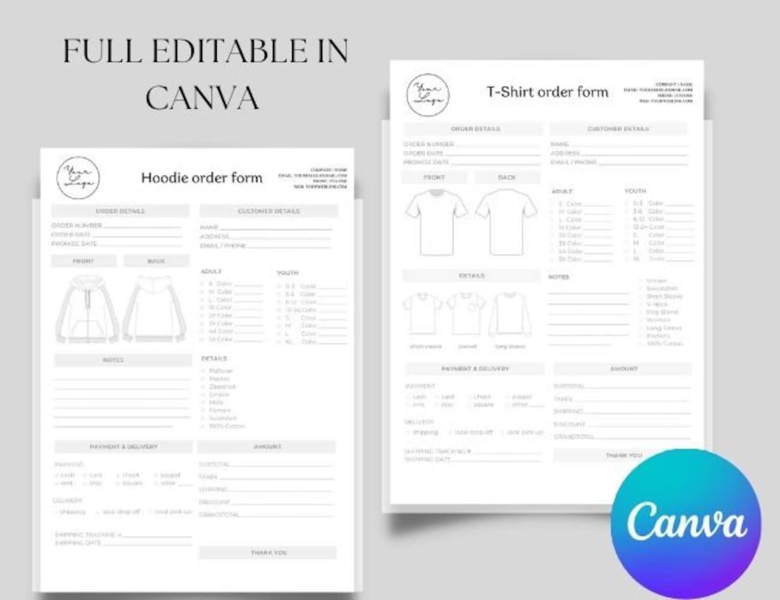 Editable and Printable T-shirt and Hoodie Order Form Template ...