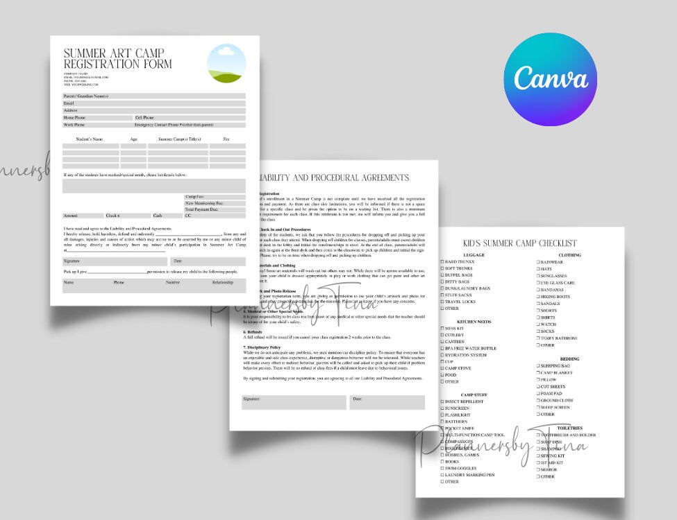 Editable and Printable Summer Art Camp Registration Form Template ...