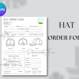 Editable and Printable Hat Order Form template, Custom Hat Order Form, Hat Business, Hat pricing, Custom Order Form, Business Form