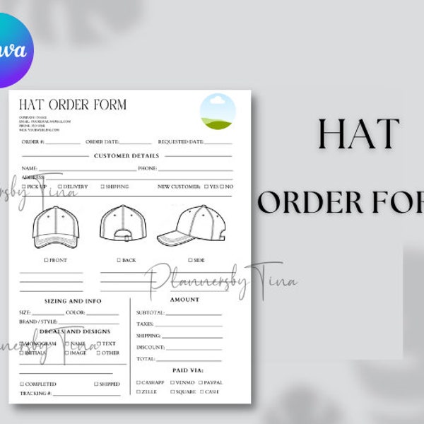 Editable and Printable Hat Order Form template, Custom Hat Order Form, Hat Business, Hat pricing, Custom Order Form, Business Form