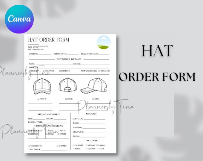 Editable and Printable Hat Order Form Template, Custom Hat Order Form ...