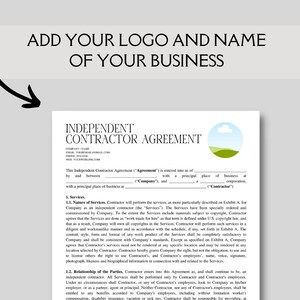Editable and Printable Independent Contractor Contract Template ...