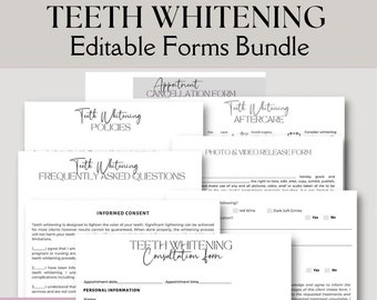 Editable and Printable Teeth Whitening Form Business Template, Teeth Whitening Consultation Forms, Dental Form business, Consent form