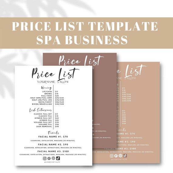 Editable and Printable Spa Business Price List Template - Etsy
