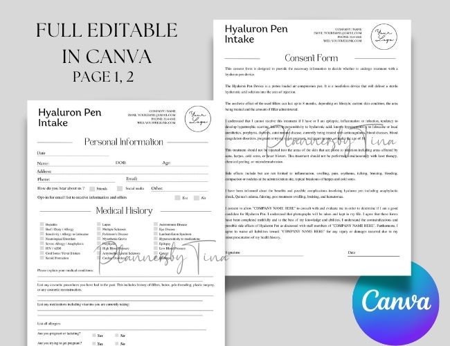 Editable and Printable Hyaluronic Acid Pen Intake Consent Forms