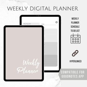 Digitaler und druckbarer Wochenplaner, iPad Wochenplaner, Tägliche To-Do-Liste digital, Tagesplan mit Hyperlinks
