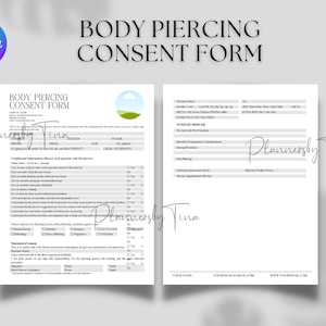 editable and Printable Body Piercing Consent Form, Piercing business Forms template, Body Piercing consent form template, Canva template