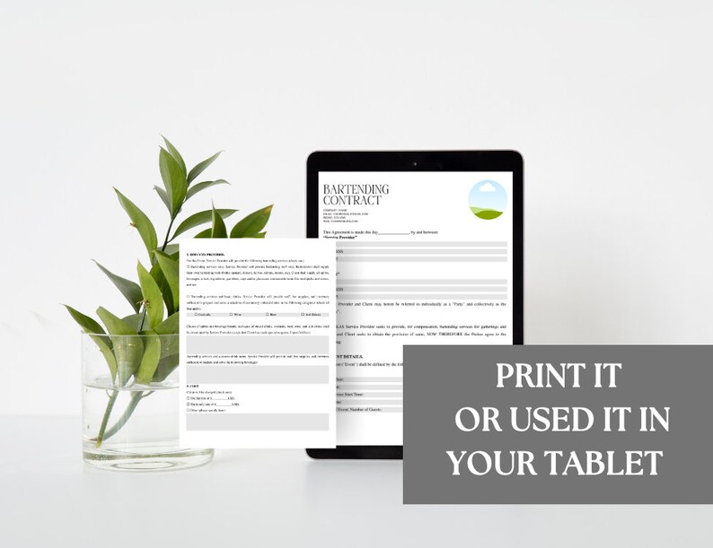 Editable and Printable Bartending Contract Contract Agreement Template ...