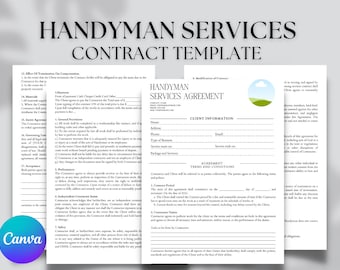 Editable Handyman Services contract Agreement, Professional Handyman Contract Template, Independent construction services, Freelance