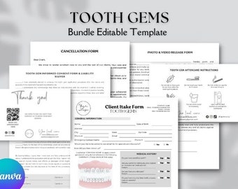 editable and Printable Tooth Gem Consent Form, Tooth Gem business Forms template, Tooth Gem Aftercare, Tooth Gem Waiver, bundle form