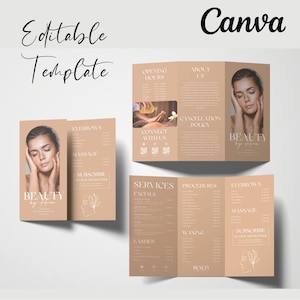 editable and Printable Minimalist Trifold Brochure Template, Editable Beauty Salon Price List, Printable Spa Pamphlet Price and information