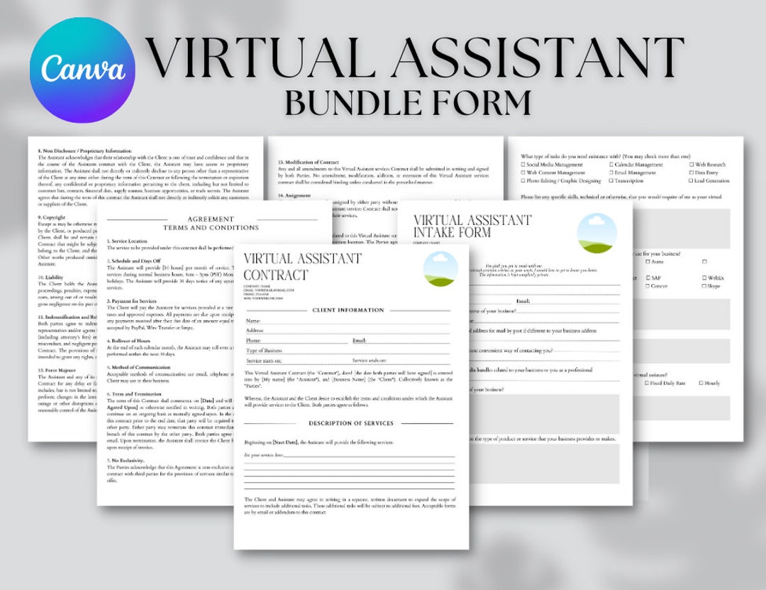 Editable and Printable Virtual Assistant Bundle Forms Editable Template ...