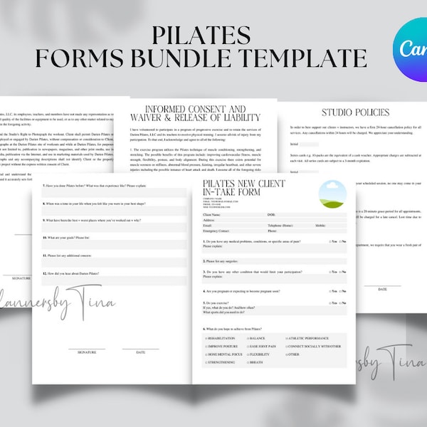 Editable Pilates Studios New client Intake Form template, Pilates Studio business, Pilates studio Consent forms template, Pilates business