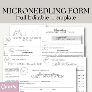 Editable Microneedling Intake Form I Microneedling Consent Form I Microneedling Aftercare I Advanced Aesthetician Business Form Template