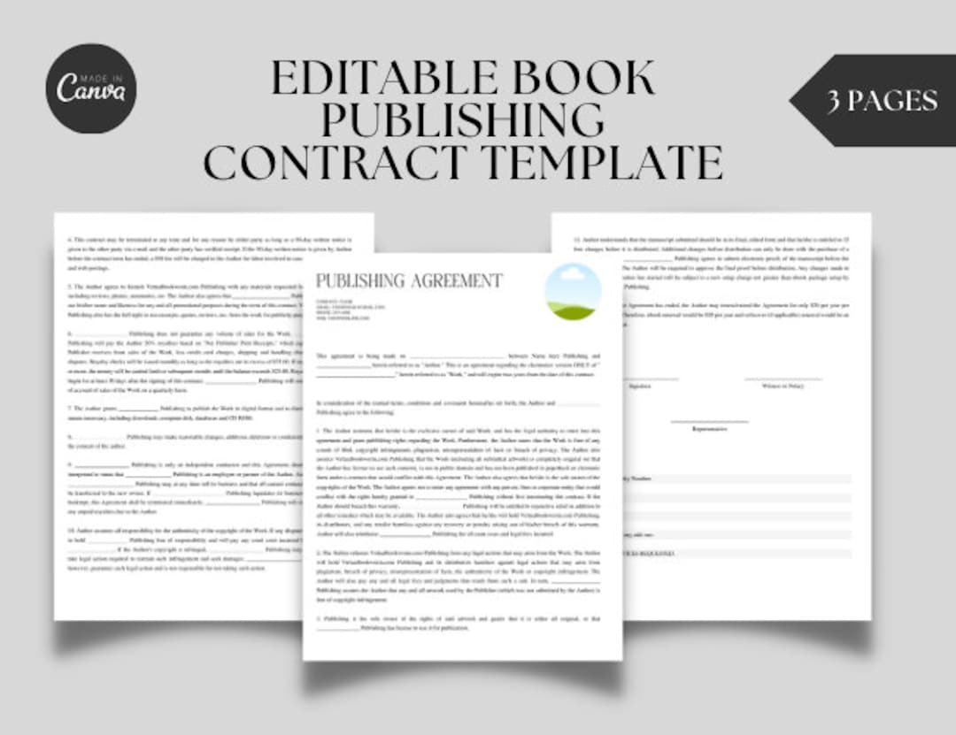 Editable Book Publishing Contract Template, Copywriter Business, Author