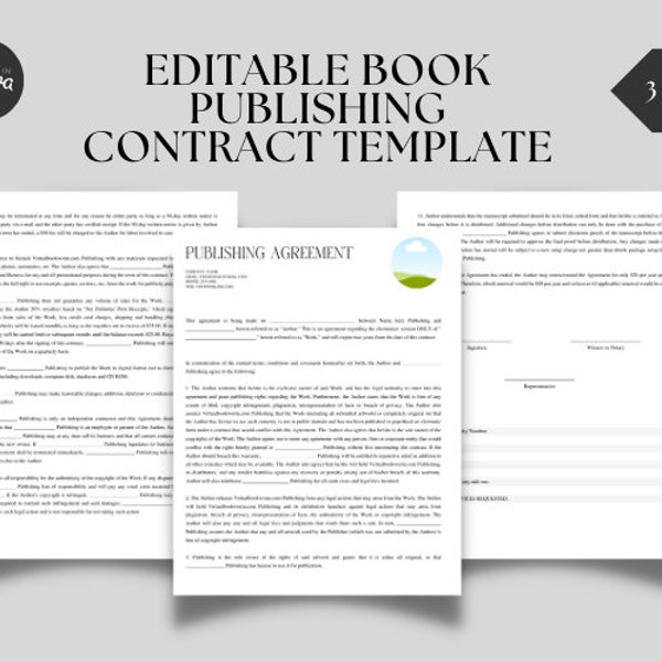 Editable Book Publishing Contract Template, Copywriter Business, Author-Publisher Contract, Publishing Services Agreement template