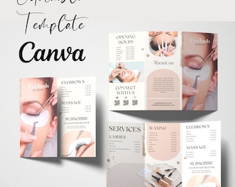 editable and Printable Lash Extension Trifold Brochure Template, Editable eyelashes services Price List, Spa Pamphlet Price and information