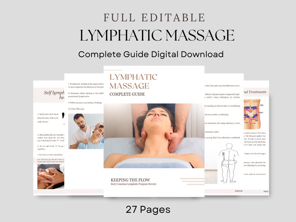Editable and Printable Elegant Lymphatic Massage Complete Guide Instant Download, Full Editable ...