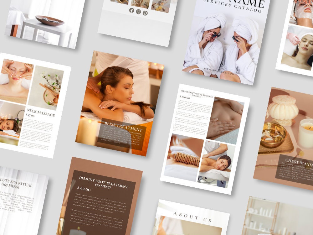 Editable and Printable Elegant Spa Catalog Template, Spa Services