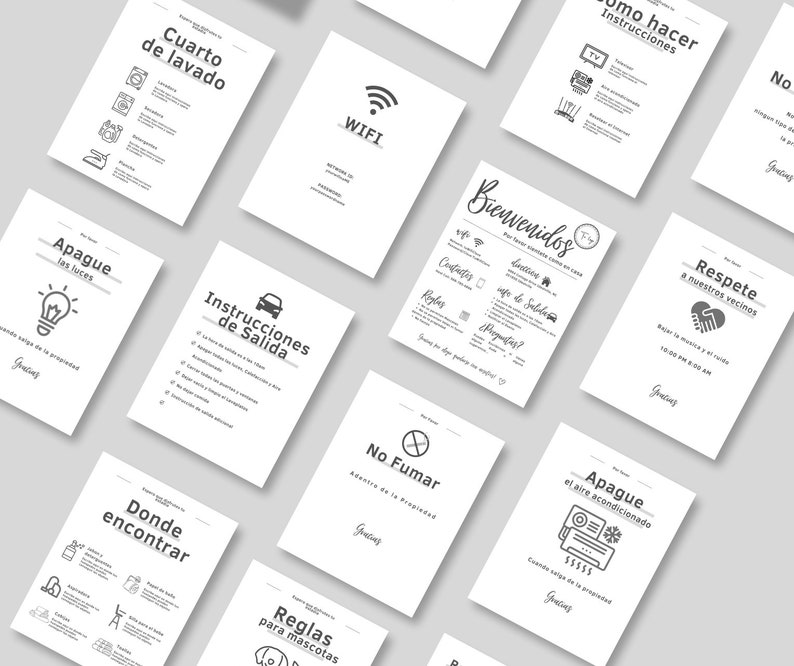 Editable and Printable Airbnb Sign Bundle in Spanish, Poster Para Airbnbs En Español, Airbnb