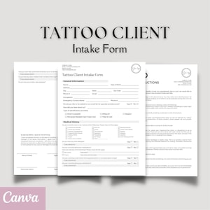 editable and Printable Tattoo Client Intake Form, tattoo business Forms template, Aftercare tattoo printable, Printable, Business forms