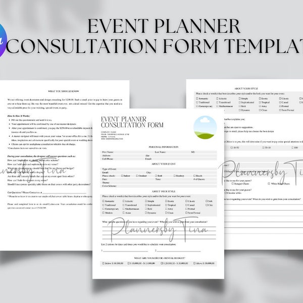 Editable and printable Event Planner consultation form Template, Event planner Questionnaire form, Event planner Business forms
