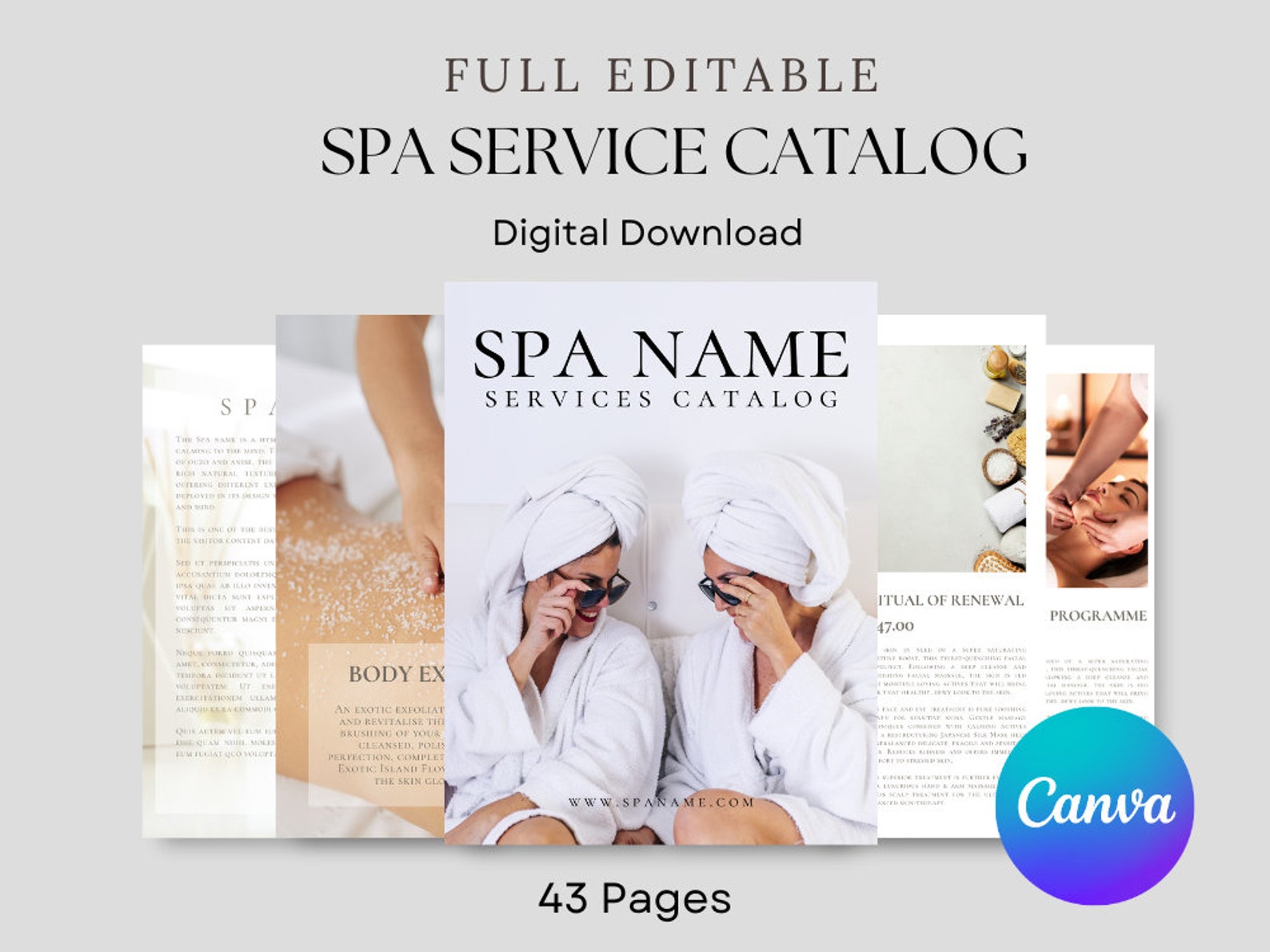 Editable and Printable Elegant Spa Catalog Template, Spa Services