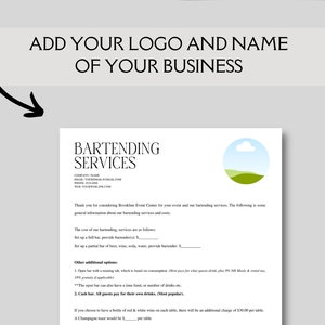 Editable and Printable Bartending Contract Contract Agreement Template ...