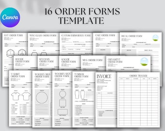 Editable and Printable Order Forms Bundle, Tshirt, Tumbler, Invoice, Small Business Forms, Custom Order Form, Editable Canva Template